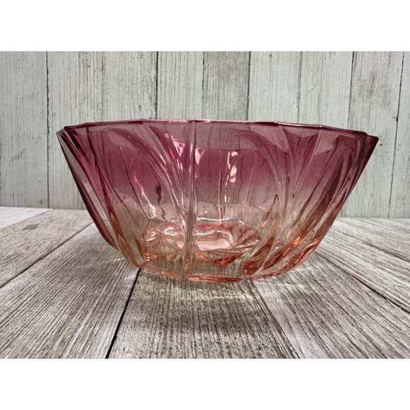 Anthropologie Vintage Style Glass Salad Fruit Serving Bowl Red Ribbed 5.5" DIA - Picture 2 of 8